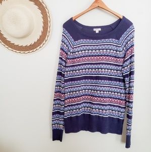MERONA Purple Striped Aztec Print Sweater Size XXL